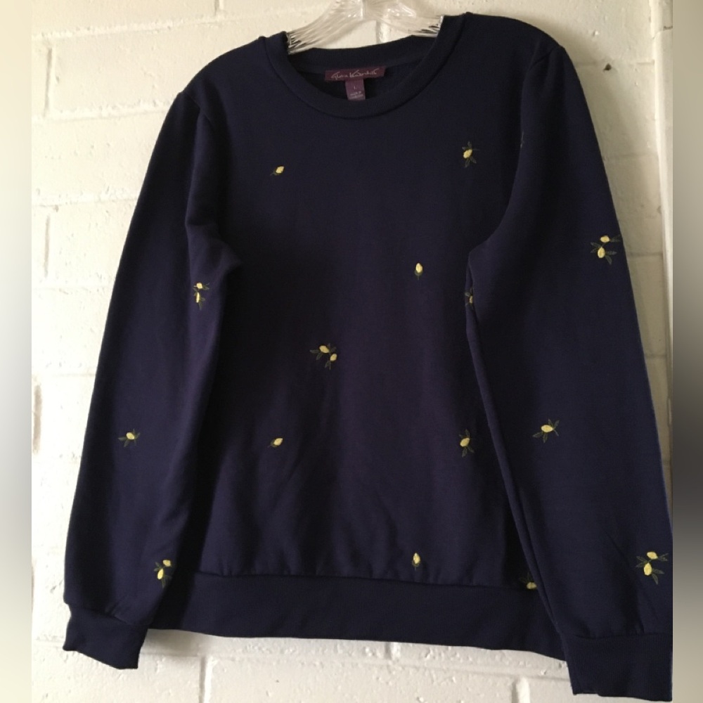 Gloria Vanderbilt | Navy Sweatshirt with Lemon Yellow Florals Embroidery πβ¨πππ± - Picture 3 of 16